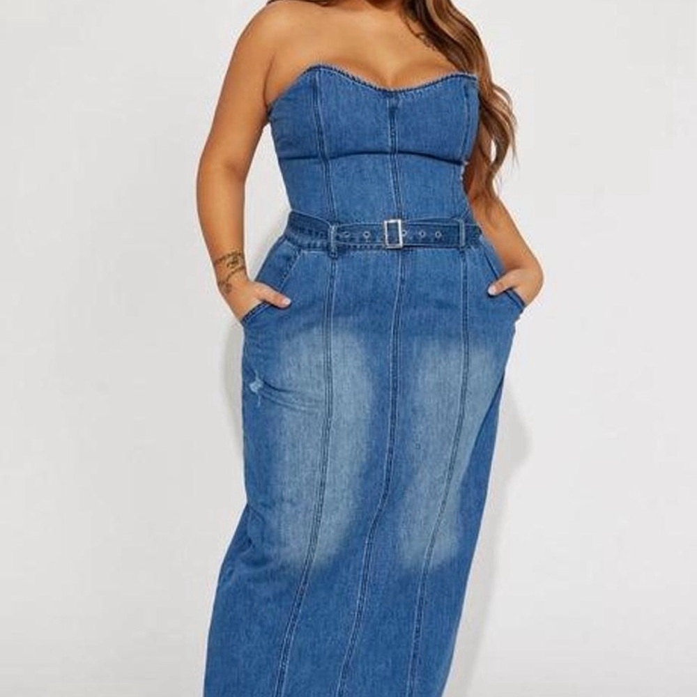 Fashion Nova Blue Denim Strapless Dress